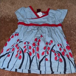 Tea Collection Light Blue Dress with Red Floral Design